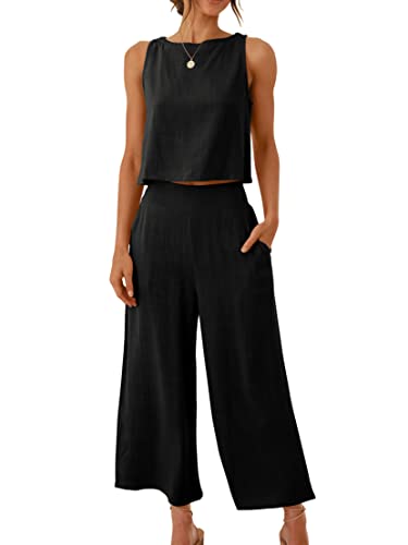 ANRABESS Women's Summer 2 Piece Outfits Sleeveless Crop Top...