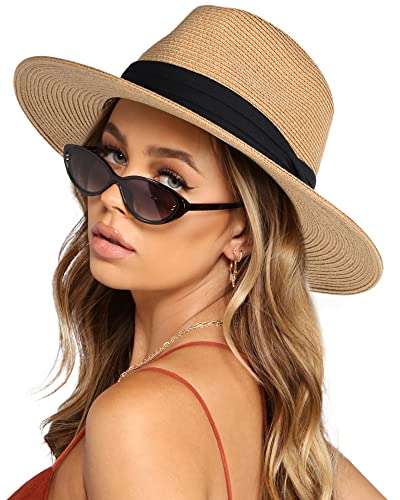 FURTALK Womens Mens Wide Brim Straw Panama Hat Fedora Summer...